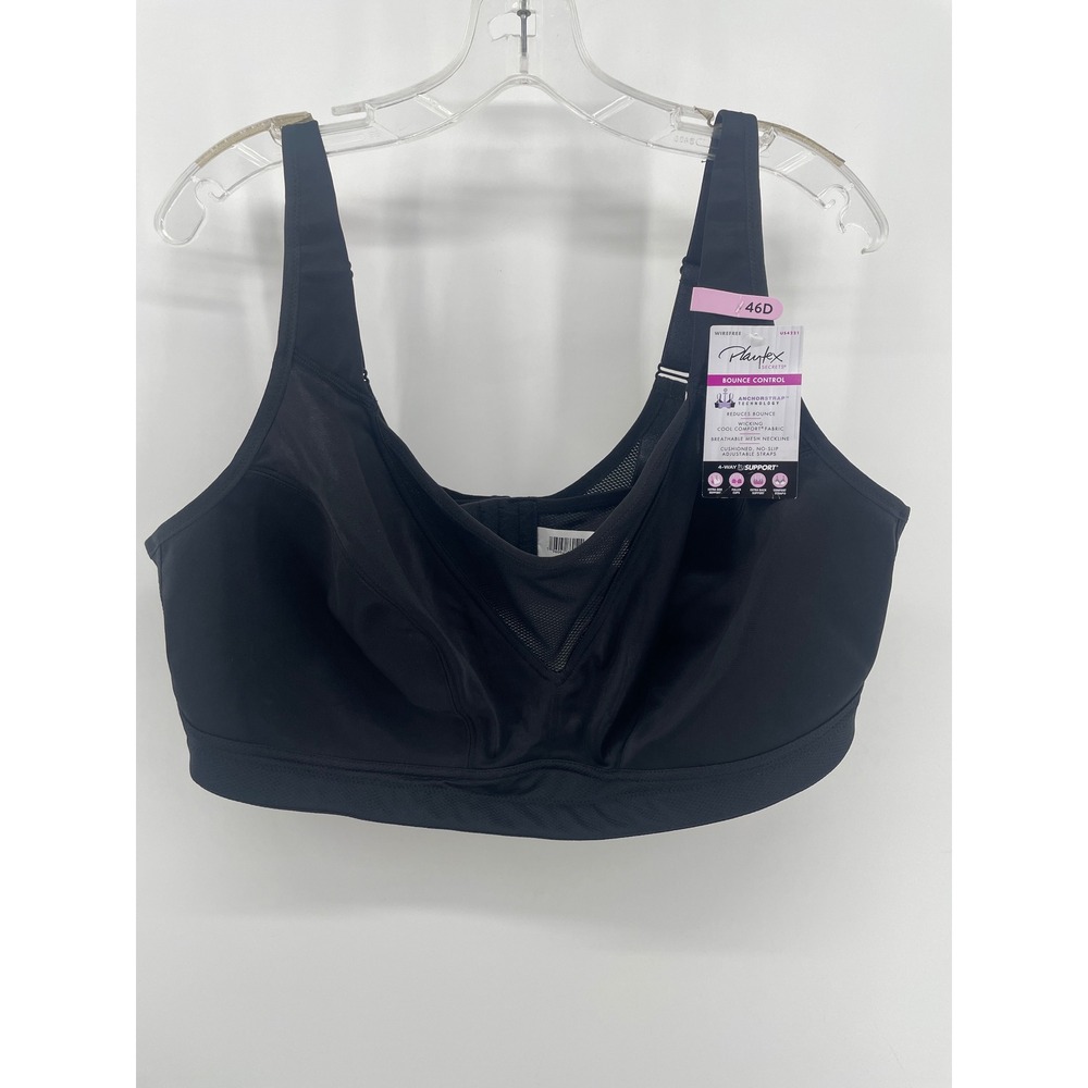 Playtex Bounce Control Bra Womens 46D Black Wirefree AnchorStrap‎ Support NEW